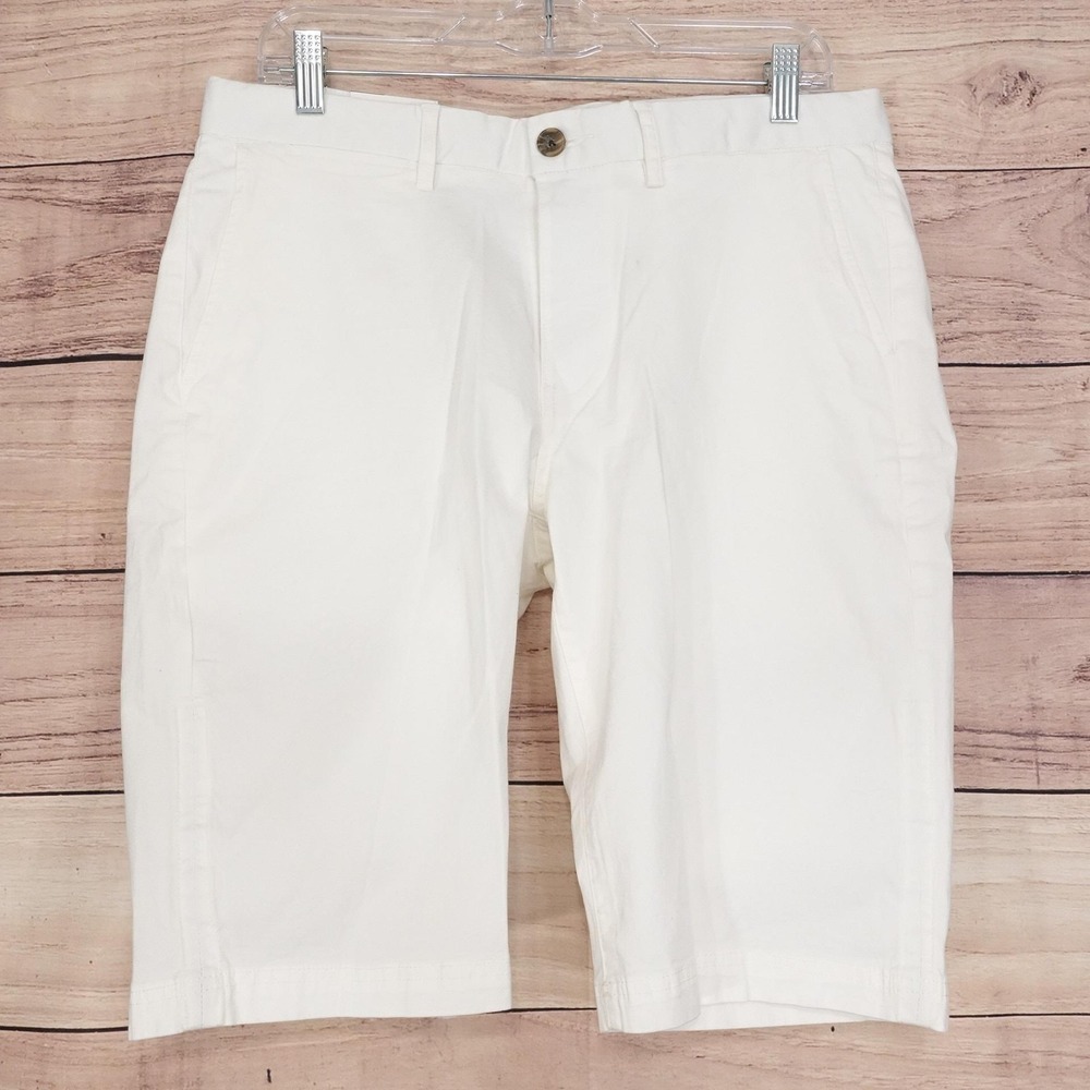 Ben Sherman Shorts Mens 33 White Chino Cotton Stretch Slim Fit 12 Inseam Casual